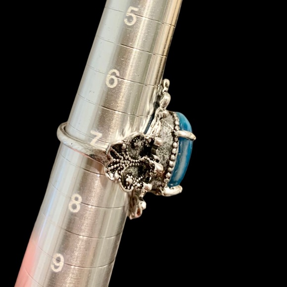 Ocean Blue Cat’s Eye Silver Plated Statement Fashion Ring Size 7 - Picture 6 of 15